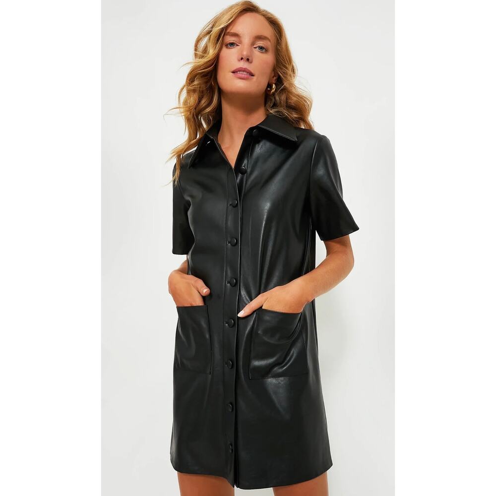 NEW Tuckernuck Black Leather Violetta Shirt Dress Womens Small NWT